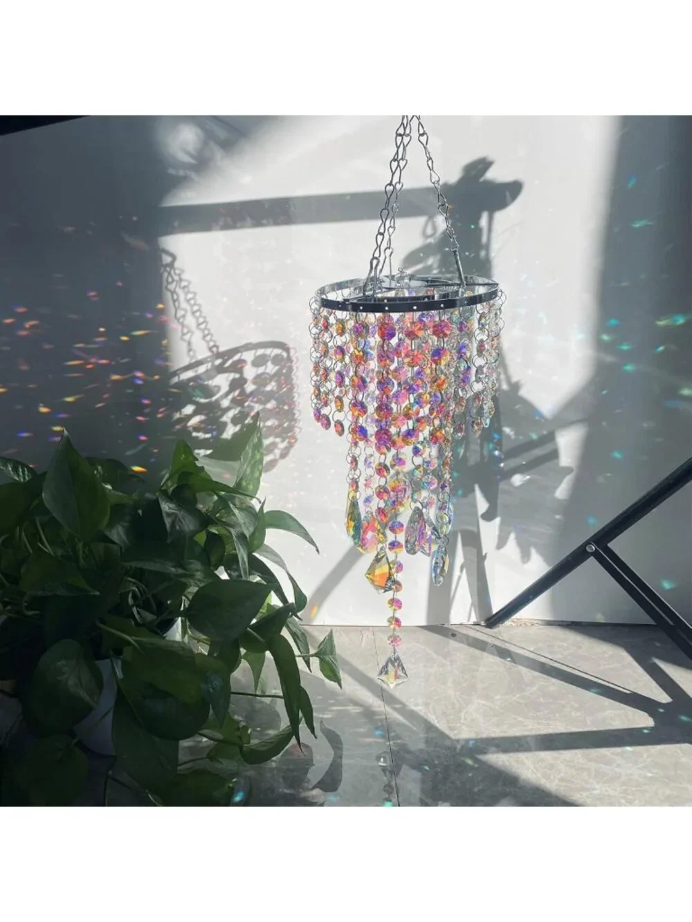 Crystal Chandelier Wind Chimes with AB Coating, Hanging Suncatcher for Garden